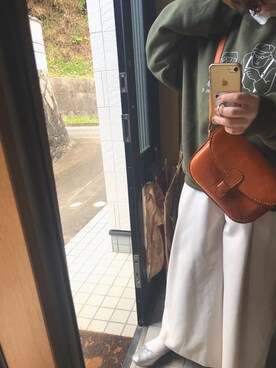 「kutir（クティール）のレトロプリントスウェット（スウェット、グリーン系）」を使った、mさん（レディース・155cm）の冬コーディネート