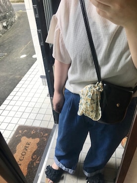 「studio CLIP（スタディオクリップ）のアイテム（ファッション雑貨、イエロー系）」を使った、mさん（レディース・155cm）の夏コーディネート