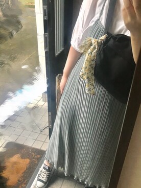 「しまむら（シマムラ）のアイテム（オールインワン・サロペット、グリーン系）」を使った、mさん（レディース・155cm）の夏コーディネート
