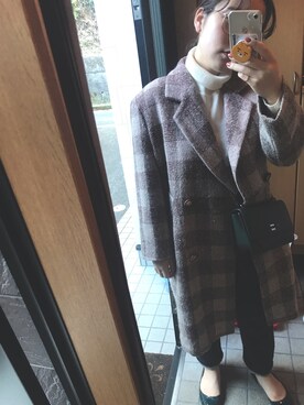 「GU（ジーユー）のアイテム（トップス、ベージュ系）」を使った、mさん（レディース・155cm）の冬コーディネート