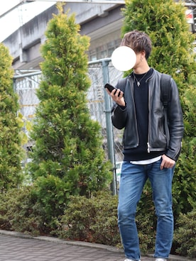 「417 EDIFICE（フォーワンセブンエディフィス）のアイテム（ライダースジャケット）」を使った、つばささん（メンズ・175cm）の秋コーディネート