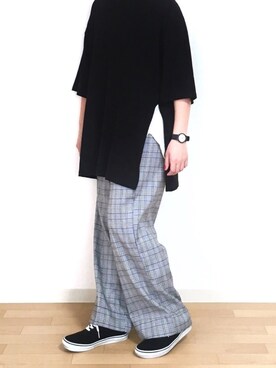 「グレンチェック」｜「アイテム（その他）」を使った、𝐩𝐨𝐧𝐢さん（レディース・157cm）の春コーディネート