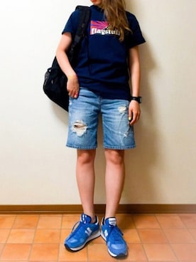 「FLAGSTUFF（フラグスタフ）のアイテム」を使った、𝐩𝐨𝐧𝐢さん（レディース・156cm）の春コーディネート