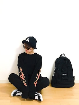 「LABRAT（ラブラット）のアイテム（帽子）」を使った、𝐩𝐨𝐧𝐢さん（レディース・156cm）の春コーディネート