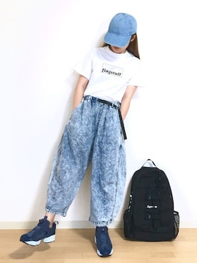 「FLAGSTUFF（フラグスタフ）のアイテム」を使った、𝐩𝐨𝐧𝐢さん（レディース・156cm）の夏コーディネート