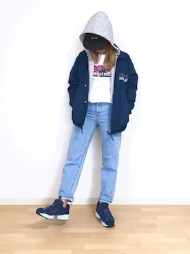 「FLAGSTUFF（フラグスタフ）のアイテム（ジャケット/アウター）」を使った、𝐩𝐨𝐧𝐢さん（レディース・157cm）の冬コーディネート
