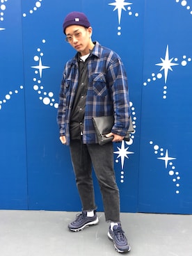 「AIR MAX」｜「アイテム（ナイロンジャケット）」を使った、JINさん（メンズ・165cm）の春コーディネート