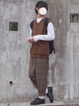 「秋のブラウンスタイル」｜「アイテム（ハンチング/ベレー帽）」を使った、DAISUKE.さん（メンズ・177cm）の秋コーディネート