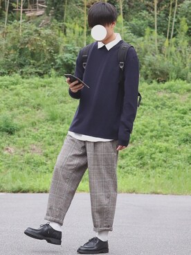 「チェック柄に恋してる」｜「アイテム（モカシン/デッキシューズ）」を使った、DAISUKE.さん（メンズ・177cm）の秋コーディネート
