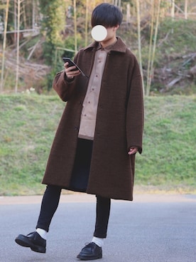 「アイテム（ステンカラーコート）」を使った、DAISUKE.さん（メンズ・177cm・20代）の冬コーディネート