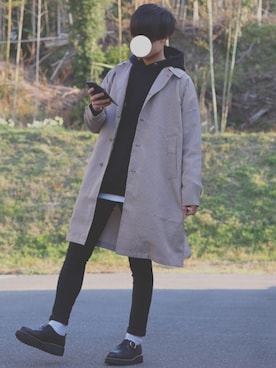「アイテム（ステンカラーコート）」を使った、DAISUKE.さん（メンズ・177cm・20代）の冬コーディネート