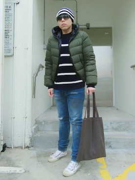 「DRKSHDW（ダークシャドウ）のアイテム（バッグ）」を使った、Panda Ngさん（メンズ・179cm）の冬コーディネート