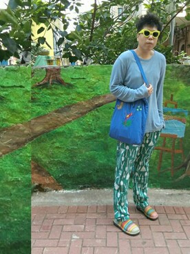 「BERNHARD WILLHELM（ベルンハルトウィルヘルム）のアイテム」を使った、Panda Ngさん（メンズ・179cm）の夏コーディネート