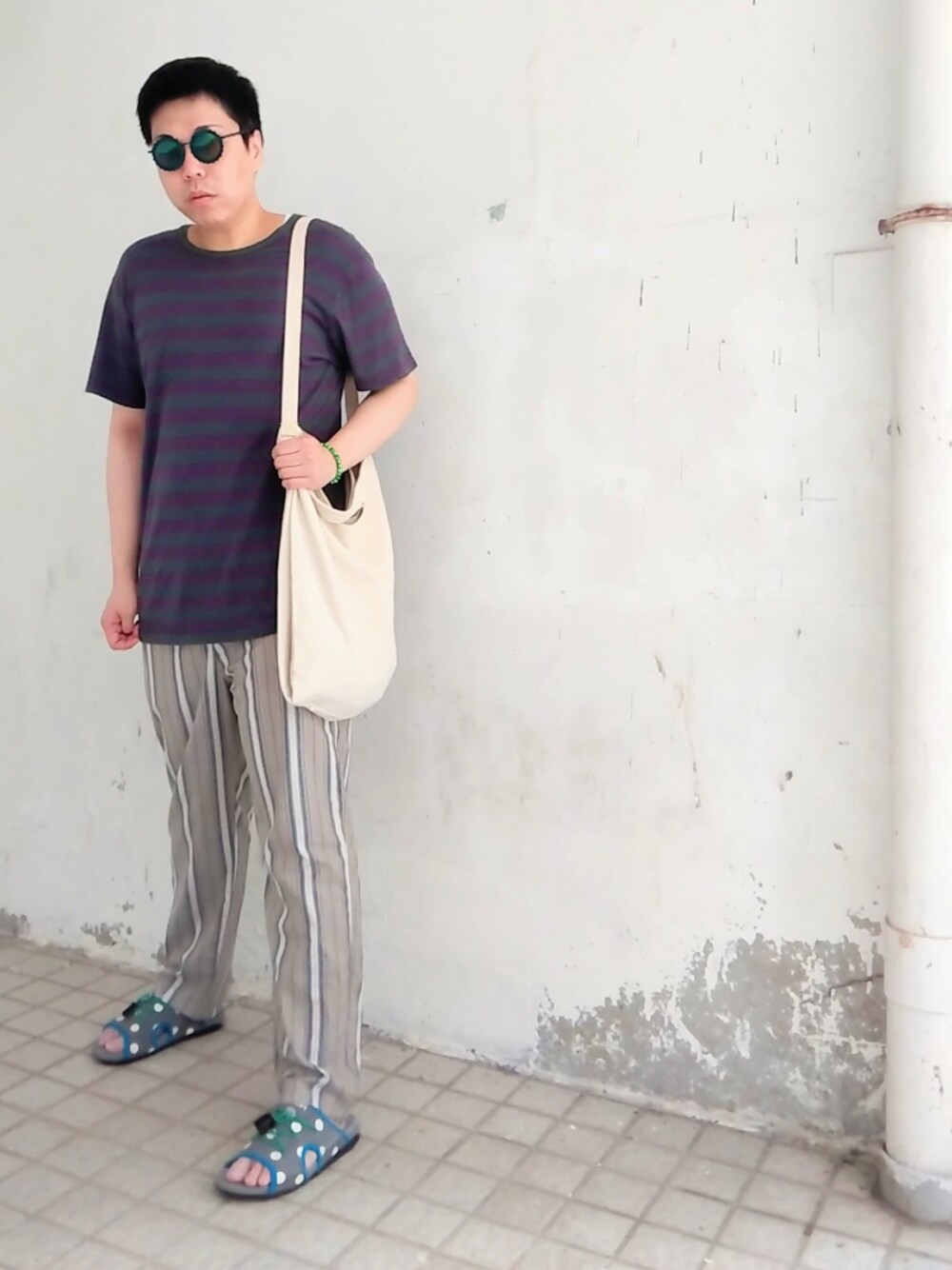 「HOUSE OF HOLLANDのアイテム（サングラス、ブルー系）」を使った、Panda Ngさん（メンズ・179cm）の夏コーディネートの1枚目の写真