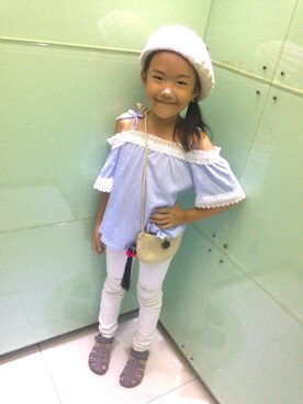 「ZARA KIDSのアイテム（シャツ/ブラウス、ブルー系）」を使った、Kurumin0410さん（キッズ・123cm）の春コーディネート