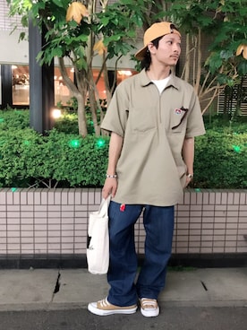 「yellow」｜「アイテム（キャップ）」を使った、のぶちんさん（メンズ・170cm）の春コーディネート