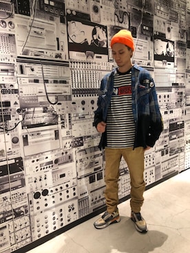 「DIESEL（ディーゼル）のメンズ シャツ 刺繍ディップダイチェックシャツ（シャツ/ブラウス、ブルー系）」を使った、GISSI-さん（メンズ・180cm）の夏コーディネート