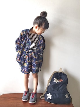 「アイテム（マウンテンパーカー）」を使った、nanaさん（キッズ・110cm）の春コーディネート