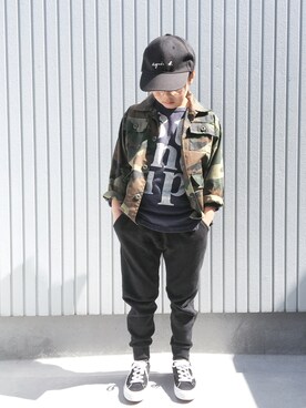 「no brand（ノーブランド）のアイテム（ミリタリージャケット）」を使った、nanaさん（キッズ・110cm）の春コーディネート