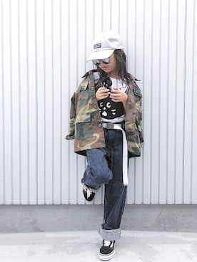 「no brand（ノーブランド）のアイテム（ミリタリージャケット）」を使った、nanaさん（キッズ・120cm）の秋コーディネート