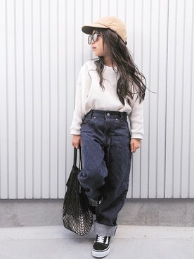 「ウエストイン」｜「アイテム（帽子）」を使った、nanaさん（キッズ・120cm）の春コーディネート