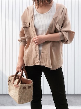 「SEA（シー）のカゴバッグS（かごバッグ）」を使った、nanaさん（レディース・157cm）の春コーディネート