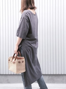 「SEA（シー）のカゴバッグS（かごバッグ）」を使った、nanaさん（レディース・157cm）の春コーディネート