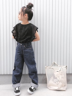 「レーストップス」｜nanaさん（キッズ・104cm）の夏コーディネート