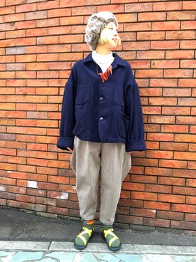 「KAPITAL」｜「アイテム（ハンチング/ベレー帽）」を使った、カジさん（レディース・162cm）の冬コーディネート