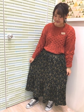 「オレンジニット」｜ちひろさん（レディース・155cm）の秋コーディネート