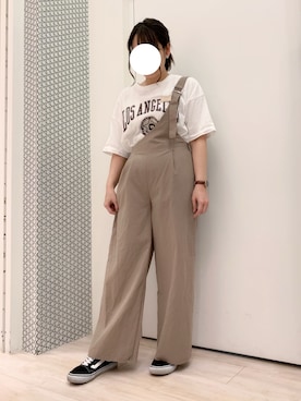 「チュニック」｜「アイテム（オールインワン・サロペット）」を使った、ちひろさん（レディース・154cm）の春コーディネート
