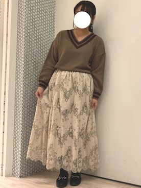 「ラインニット」｜「アイテム（その他）」を使った、ちひろさん（レディース・154cm）の冬コーディネート