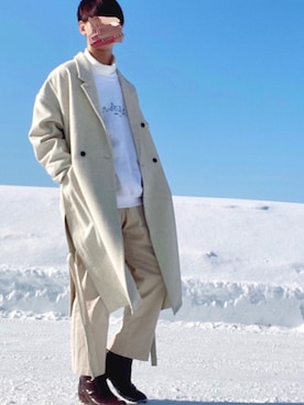 「オールホワイト」｜「アイテム（チェスターコート）」を使った、Renさん（メンズ・167cm）の冬コーディネート