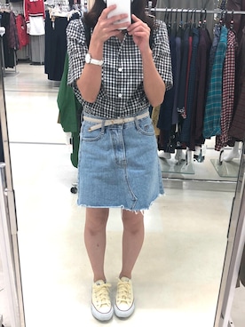 「chocomee（チョコミー）のアイテム（デニムスカート）」を使った、asamiさん（レディース・148cm）の秋コーディネート