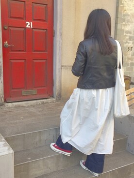 「UNIQLOU」｜「アイテム（シャツワンピース）」を使った、YUKIさん（レディース・155cm）の春コーディネート