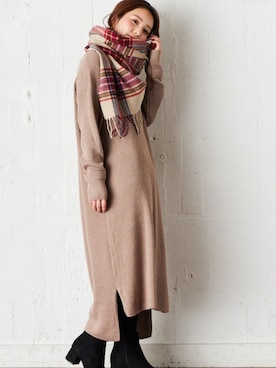 「SHARE PARK（シェアパーク）のMOON チェック ストール（ストール/ショール）」を使った、SHARE PARKさん（レディース・156cm）の冬コーディネート