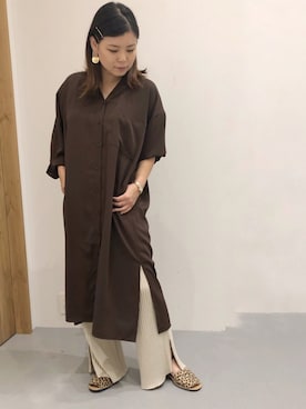 「SHARE PARK（シェアパーク）のアイテム（シャツワンピース）」を使った、SHARE PARKさん（レディース・157cm）の秋コーディネート
