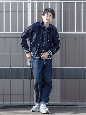 「ネイビーコーデ」｜「アイテム（ブルゾン）」を使った、すけさん（メンズ・171cm）の冬コーディネート