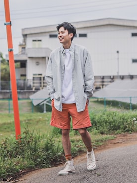 「アイテム（チノパンツ、オレンジ系）」を使った、すけさん（メンズ・171cm）の春コーディネート