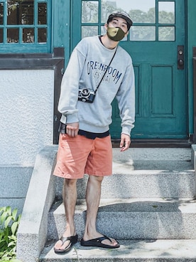 「アイテム（チノパンツ、オレンジ系）」を使った、すけさん（メンズ・171cm）の春コーディネート