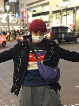 「JUNYA WATANABE MAN（ジュンヤワタナベマン）のアイテム（ライダースジャケット）」を使った、おるかさん（メンズ・171cm）の春コーディネート