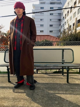 「コート」｜「アイテム（オールインワン・サロペット）」を使った、おるかさん（メンズ・171cm）の秋コーディネート