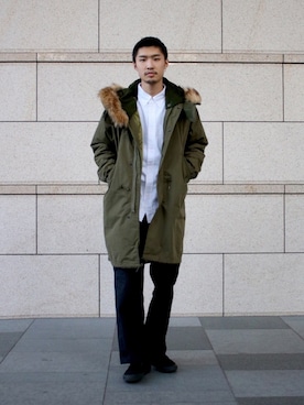 「AVIREX（アヴィレックス）のアイテム（モッズコート）」を使った、H.unoさん（メンズ・177cm）の冬コーディネート