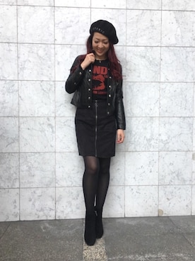「Aラインスカート」｜「アイテム（ブルゾン）」を使った、Ayakaさん（レディース・161cm）の冬コーディネート