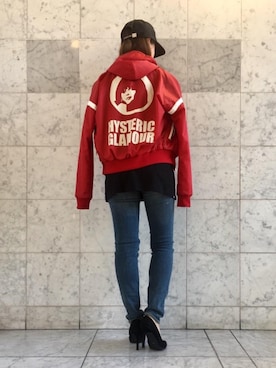 「赤コーデ」｜「アイテム（ブルゾン）」を使った、Ayakaさん（レディース・161cm）の秋コーディネート