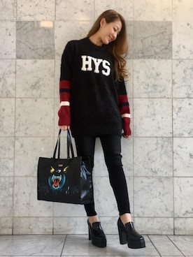 「リメイクデニム」｜「アイテム（トートバッグ）」を使った、Ayakaさん（レディース・161cm）の秋コーディネート