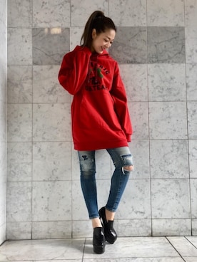 「パーカーワンピ」｜Ayakaさん（レディース・161cm）の冬コーディネート