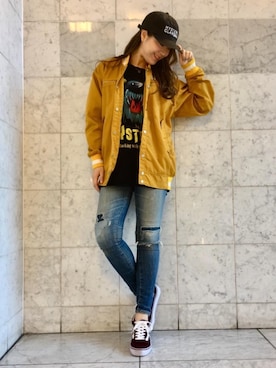 「キャップ女子」｜「アイテム（スタジャン）」を使った、Ayakaさん（レディース・161cm）の冬コーディネート