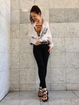 「ビッグシャツ」｜「アイテム（キャミソール）」を使った、Ayakaさん（レディース・161cm）の夏コーディネート