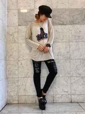 「肌見せ」｜「アイテム（キャスケット）」を使った、Ayakaさん（レディース・161cm）の夏コーディネート